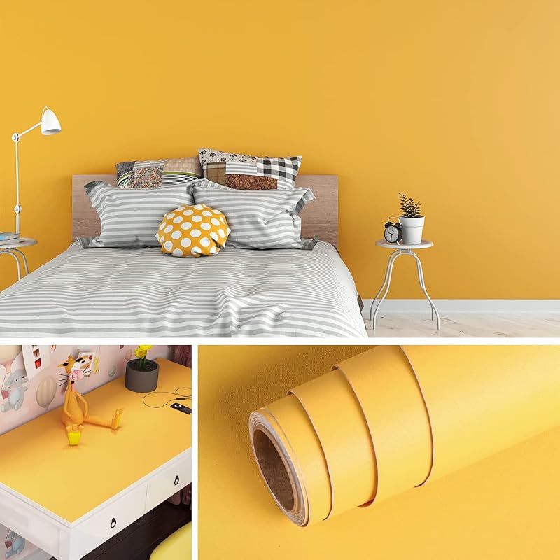 Papel tapiz amarillo oscuro 15.8x394" dormitorio