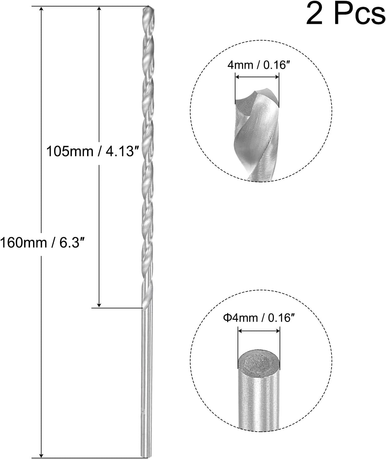 Brocas HSS extralargas 0.157pulg para metal endurecido