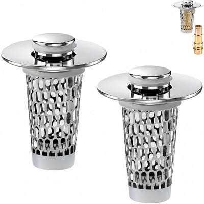 2 Tapones Drenaje Baño Acero Inox 1-1.5pulg Con Colador