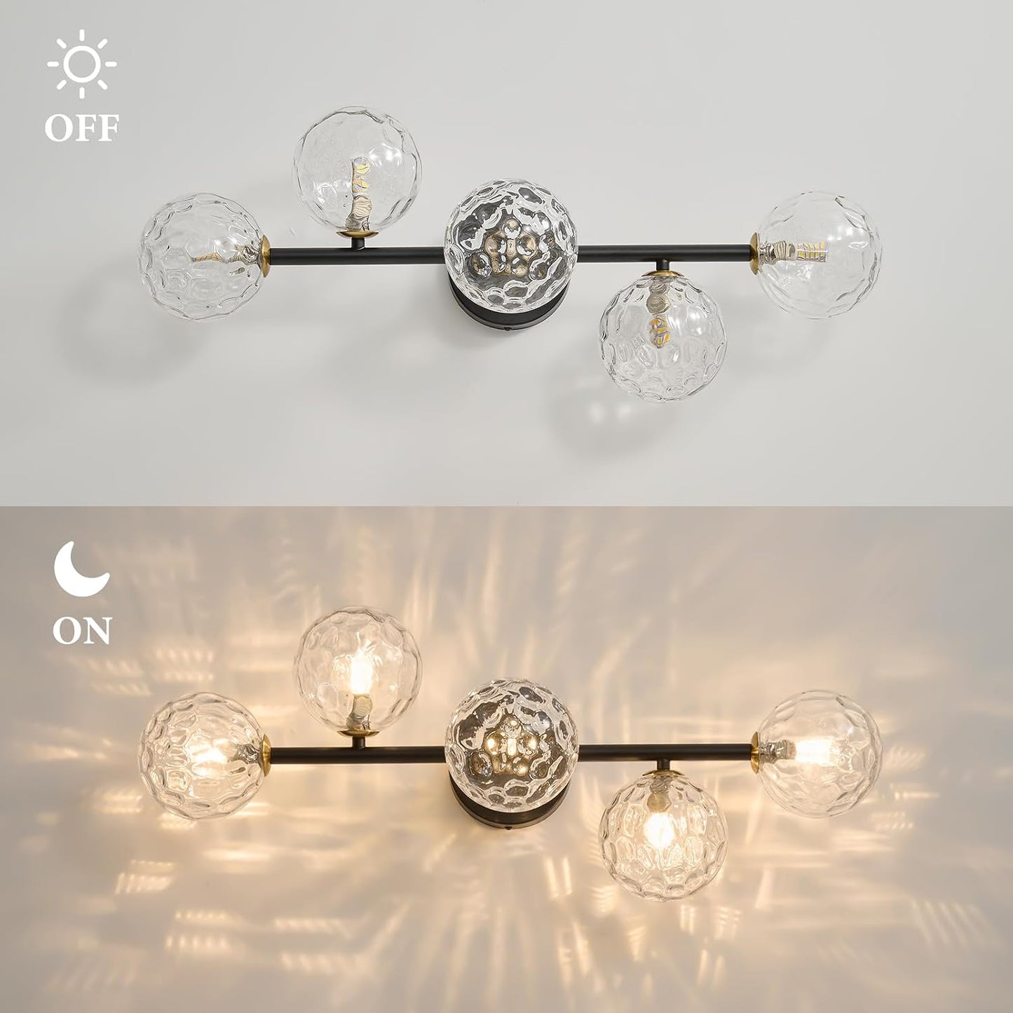 Aplique baño luces regulables 5 luces latón negro