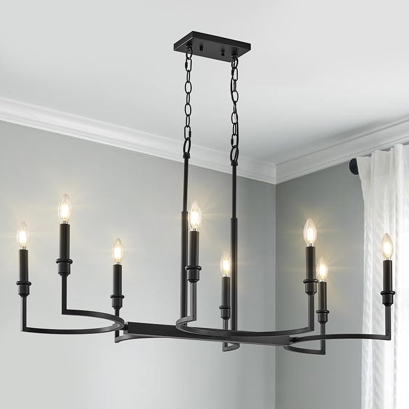 Lámpara araña negra 8 luces rectangular comedor 37"