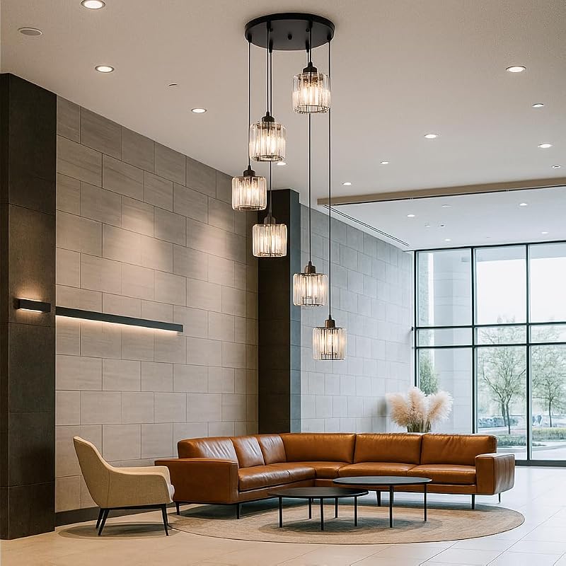Candelabro colgante de 6 luces para techos altos moderno