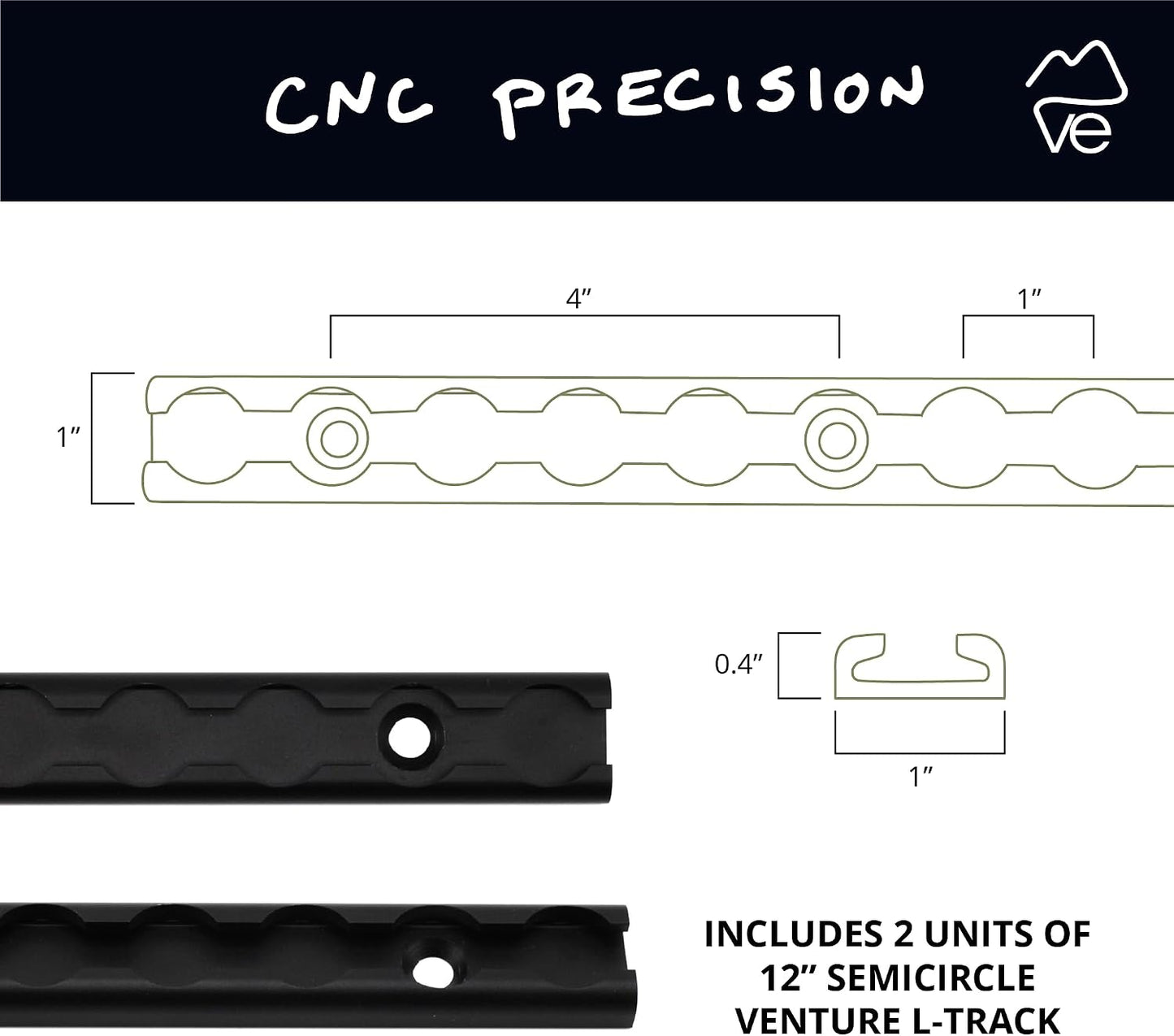 Pack 2 L-Track Aluminio Anodizado Negro Semi Círculo