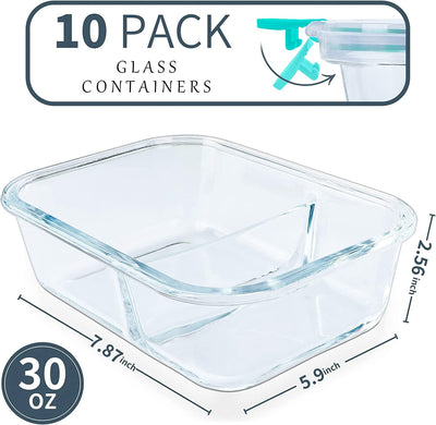 10 Cajas Bento Vidrio 30oz 2 Compartimentos