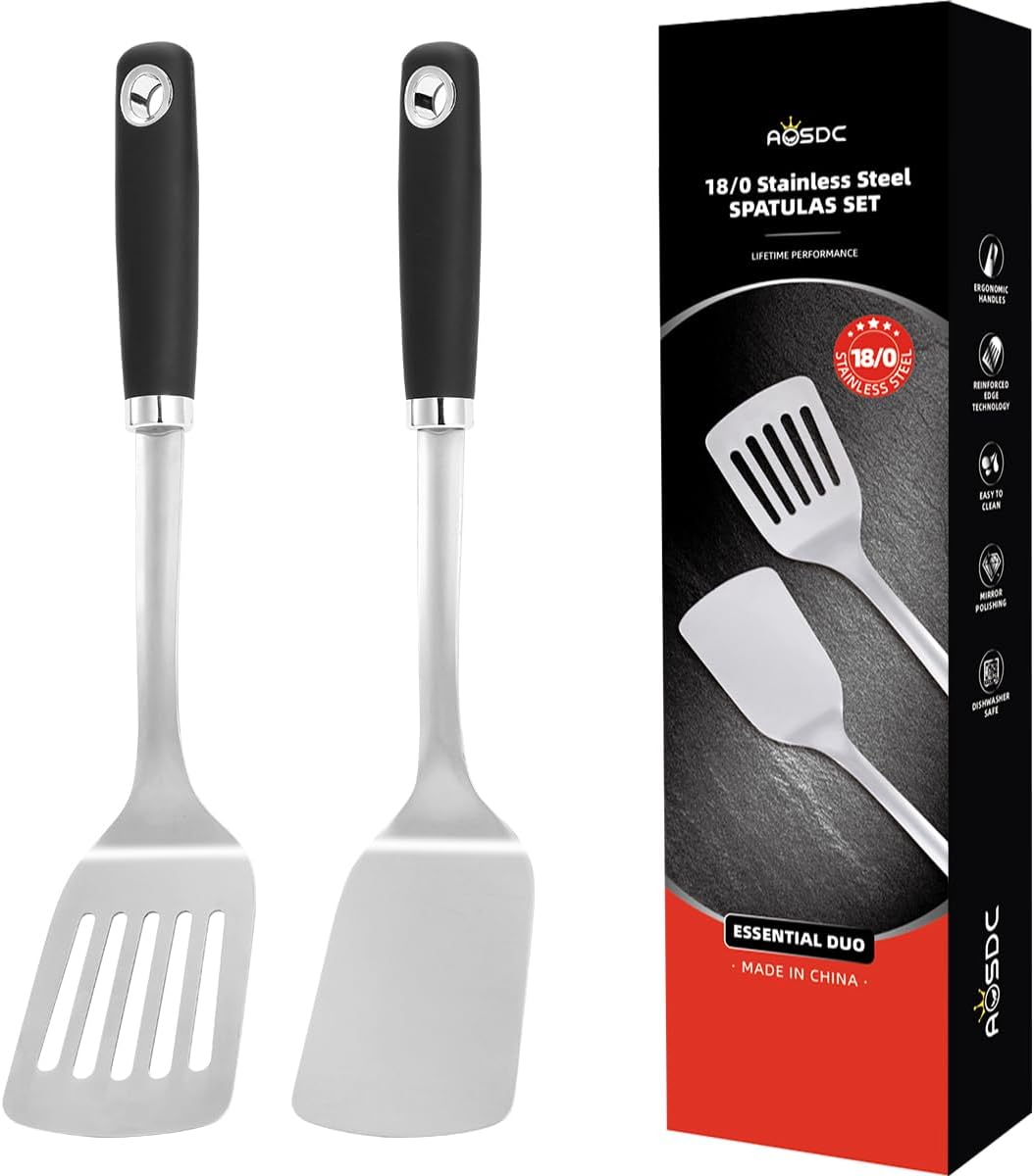 Set 2 Espátulas Acero Inox 14.9pulg Plateada para Parrilla