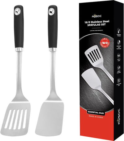 Set 2 Espátulas Acero Inox 14.9pulg Plateada para Parrilla