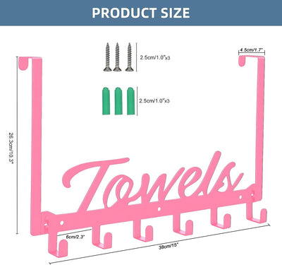Colgador puerta con 6 ganchos rosa para baño dormitorio