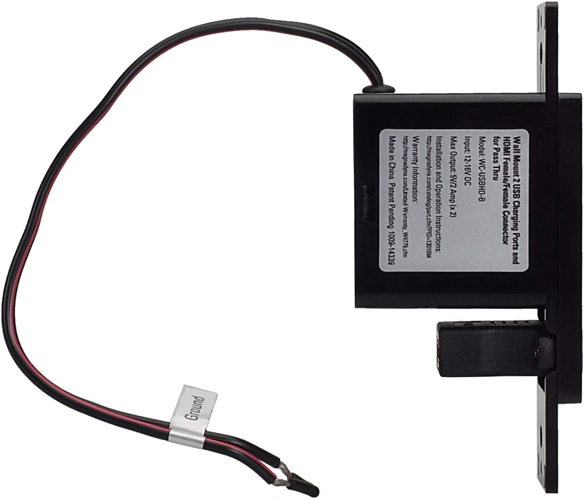 Soporte pared toma carga USB doble HDMI negro