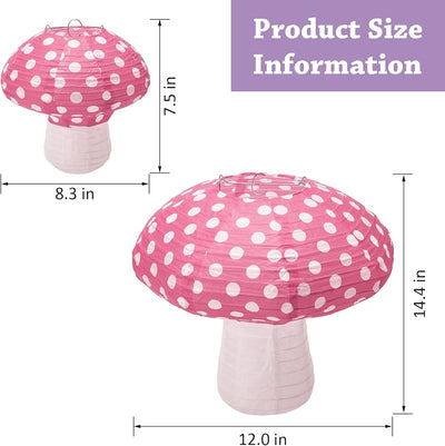 8 Faroles Papel Forma Hongo Rosa 8-12pulg Decoración