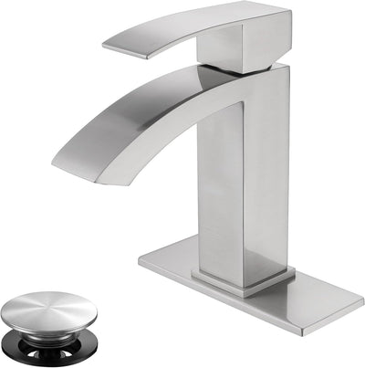 Grifo baño níquel cepillado orificio solo manguera
