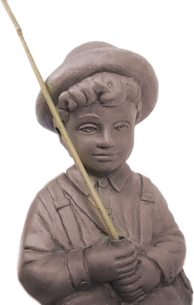 Estatua piedra fundida niño pesca decoración jardín