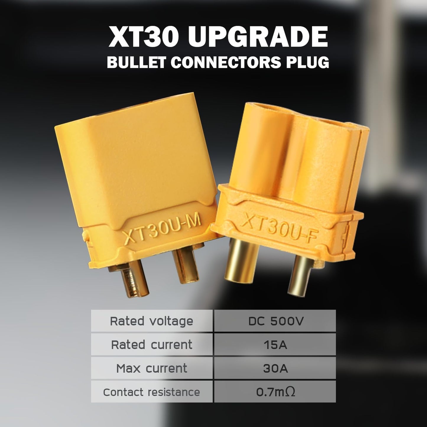 5 Pzas Conector Bala XT30U para Batería LiPo RC