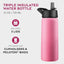 Botella agua acero inox 25oz con popote 3 tapas a prueba de fugas
