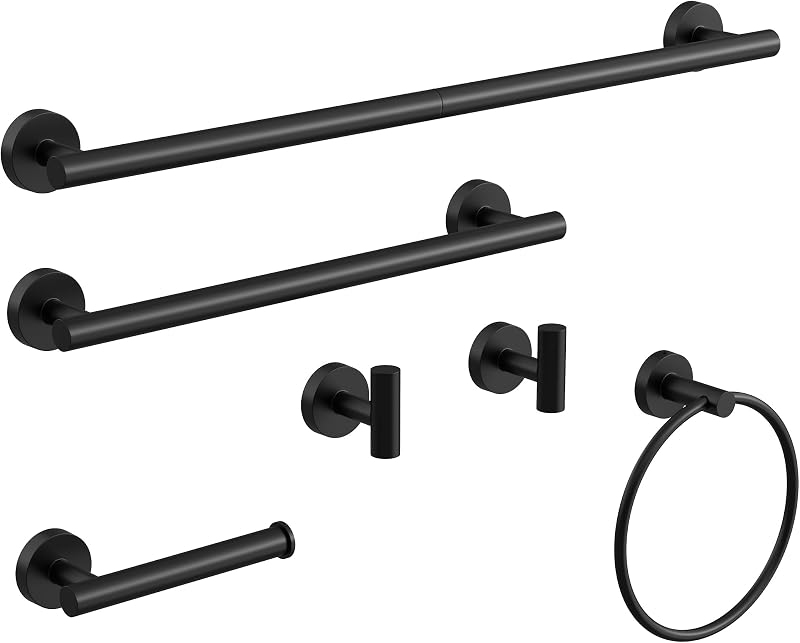 Set 6 accesorios baño negro mate acero inox