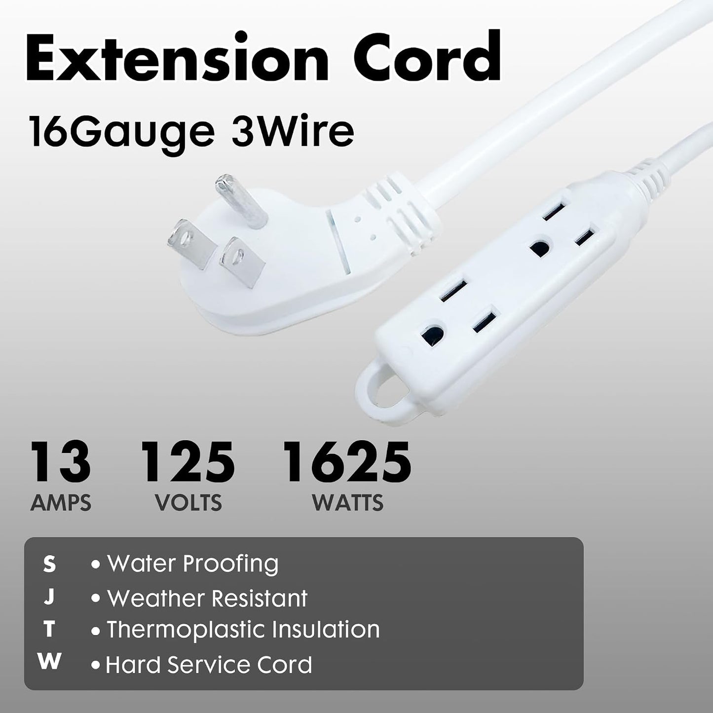 Cable extensión interior 3 tomas enchufe plano uso pesado 10pies