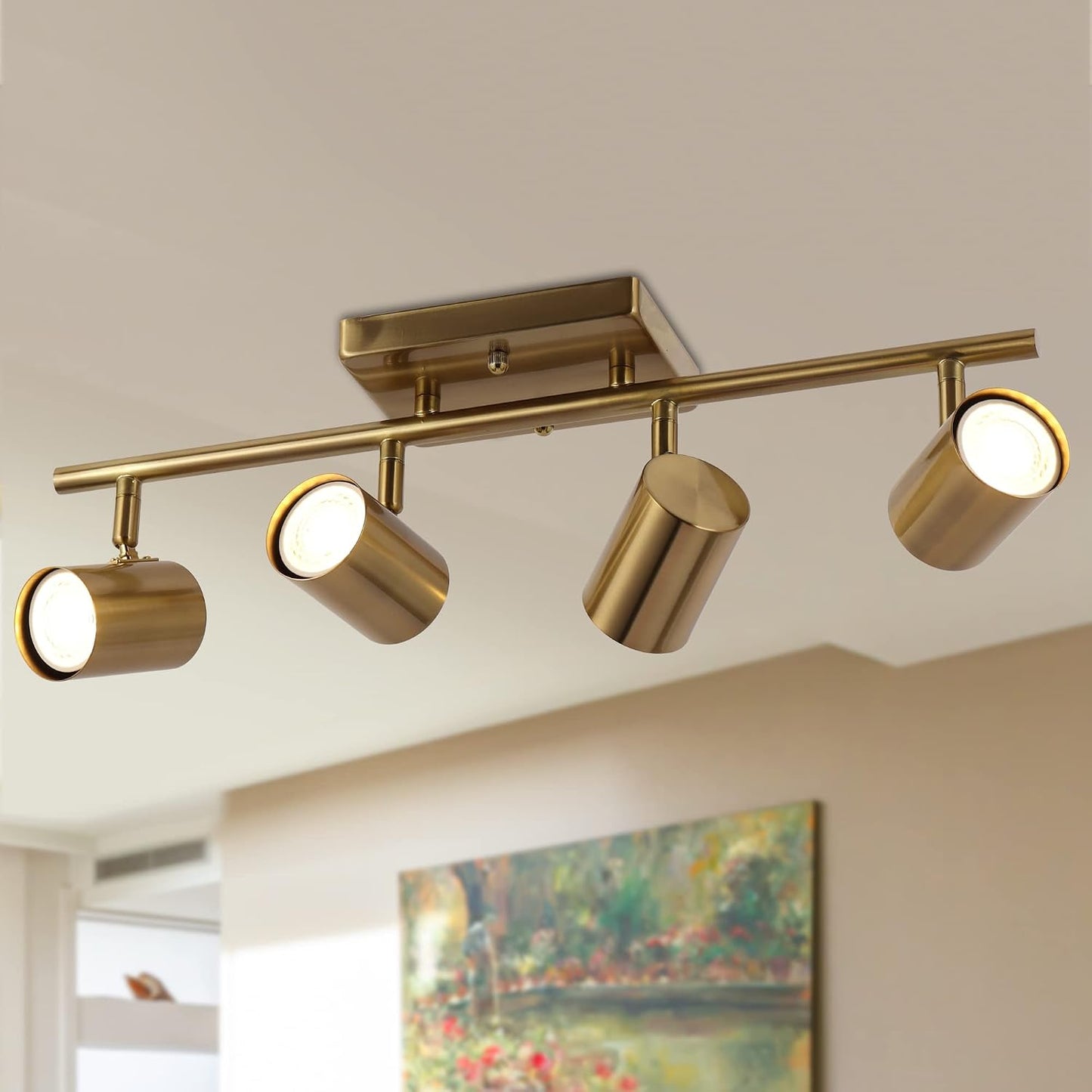 Lámpara techo LED dorada 4 luces riel moderno cocina
