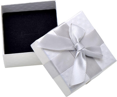 Caja regalo joyería 2.5" cinta anudada espuma color plateado