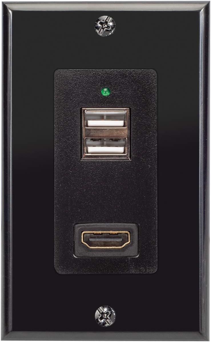 Soporte pared toma carga USB doble HDMI negro