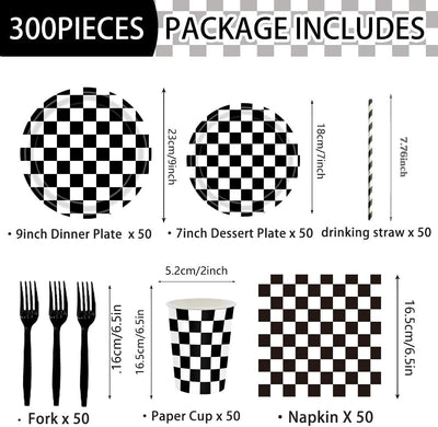 300 Pzas Platos y Servilletas Cuadros Vichy Fiesta