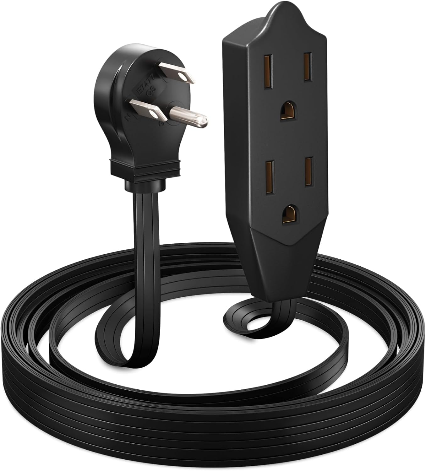Cable extensión 6ft 3 salidas enchufe plano UL negro