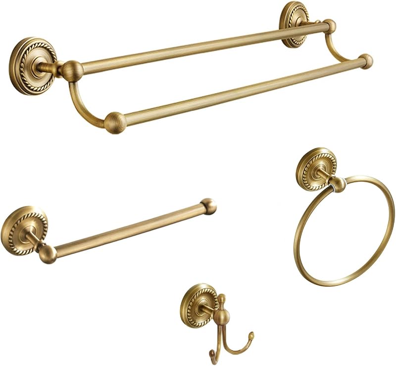 Set 4 accesorios baño latón antiguo dorado 24"