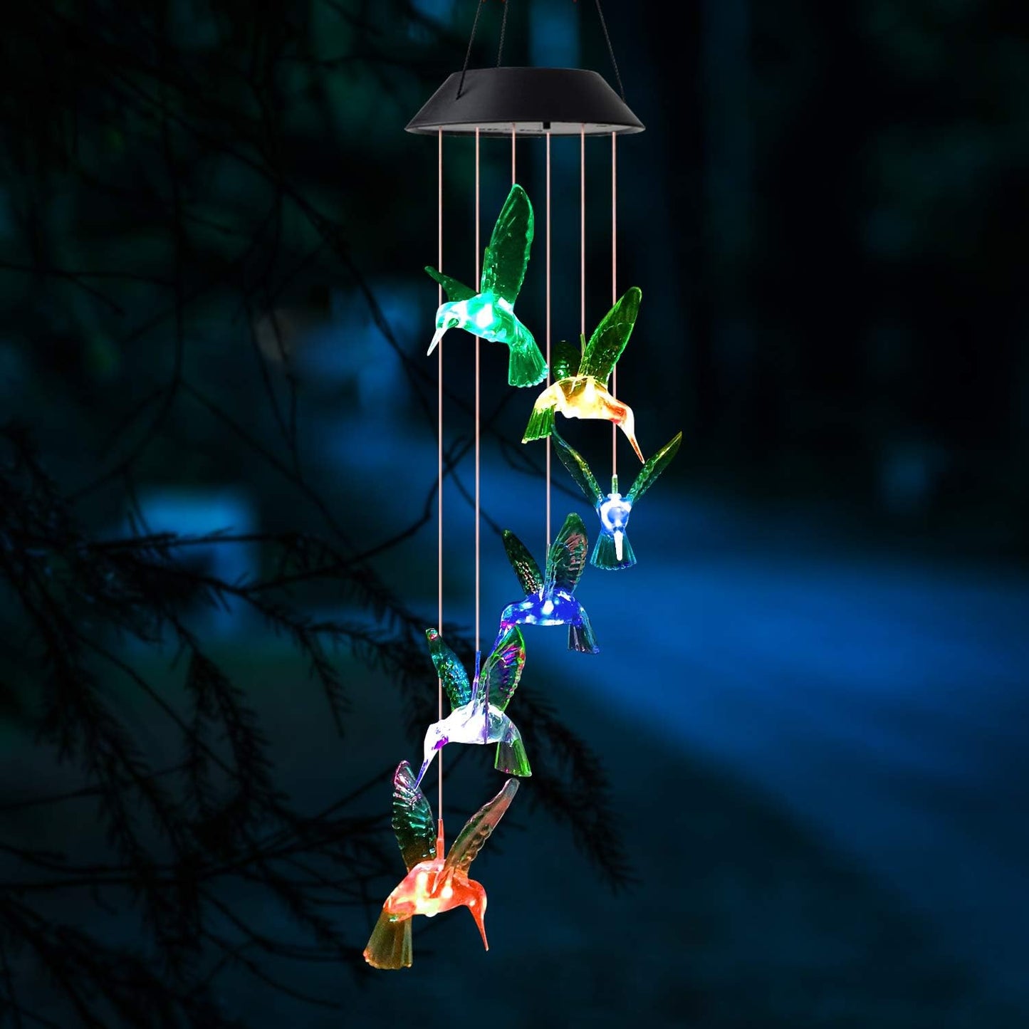 Carillón colibrí transparente cubierta negra jardín
