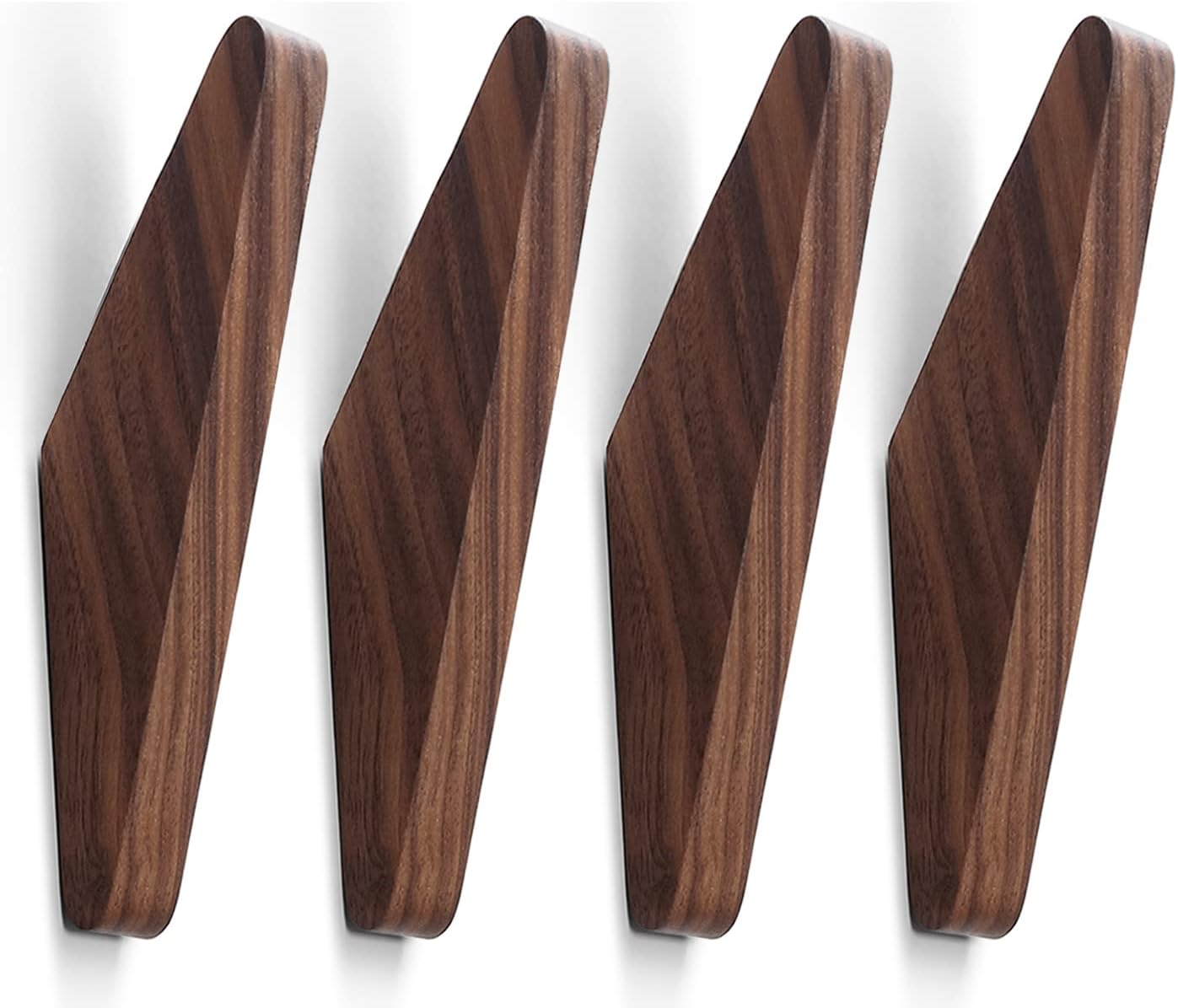 4 Ganchos Madera Nogal Pared Minimalista