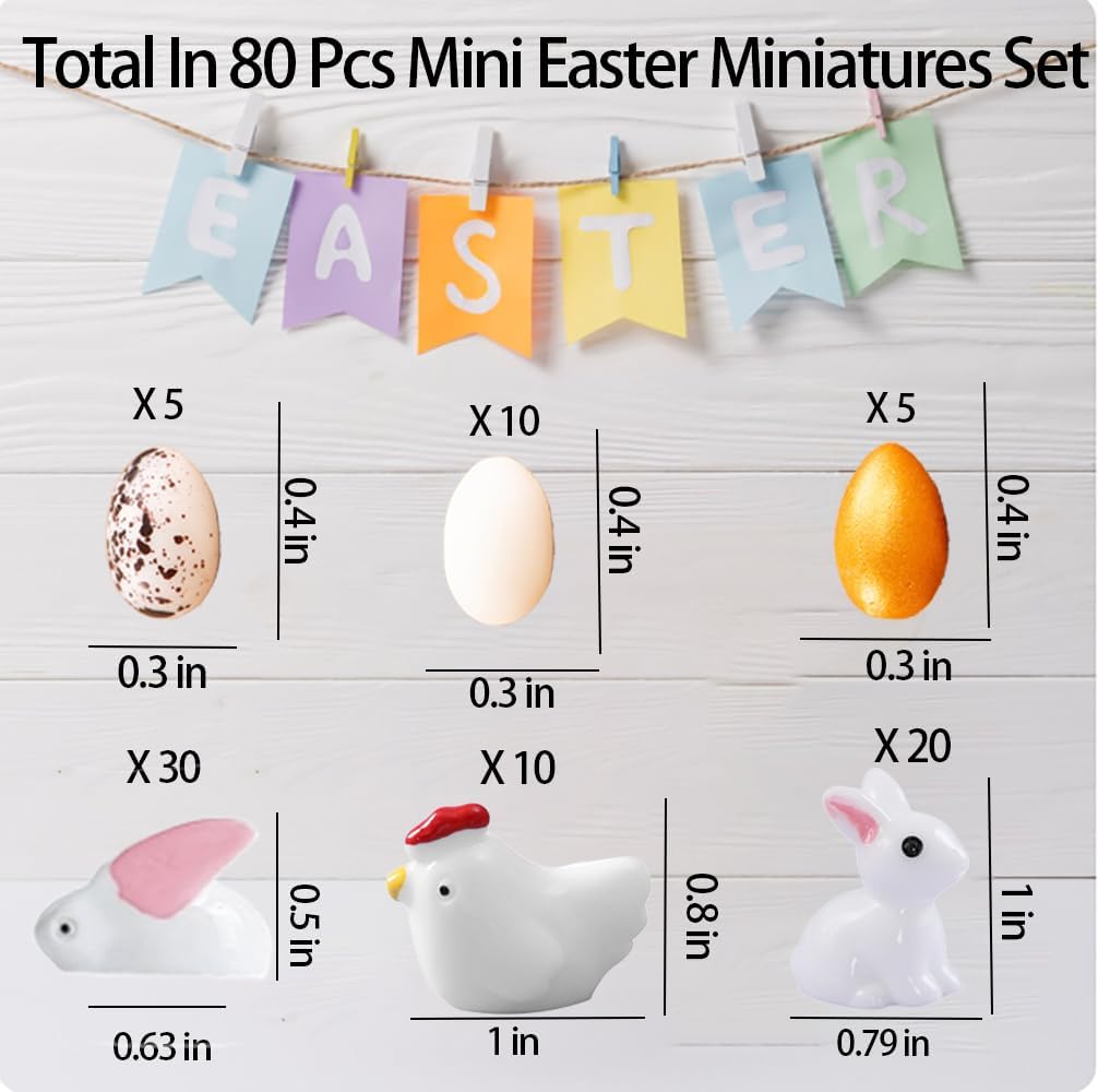 80 figuras mini conejos pollos huevos resina decoración jardín