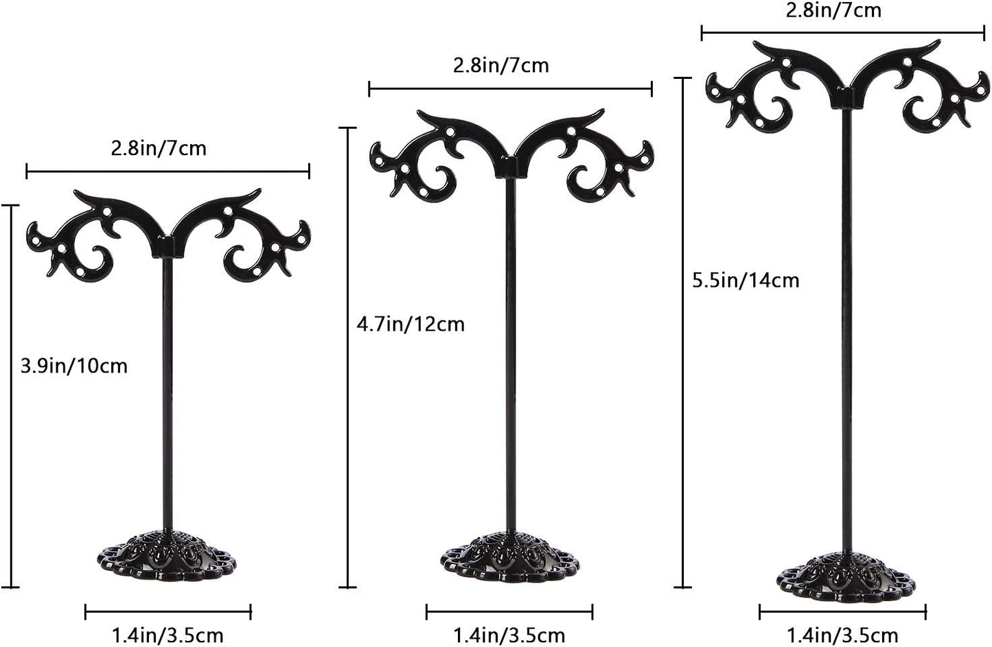 Soporte pendientes negro metal desmontable 3 pzas forma