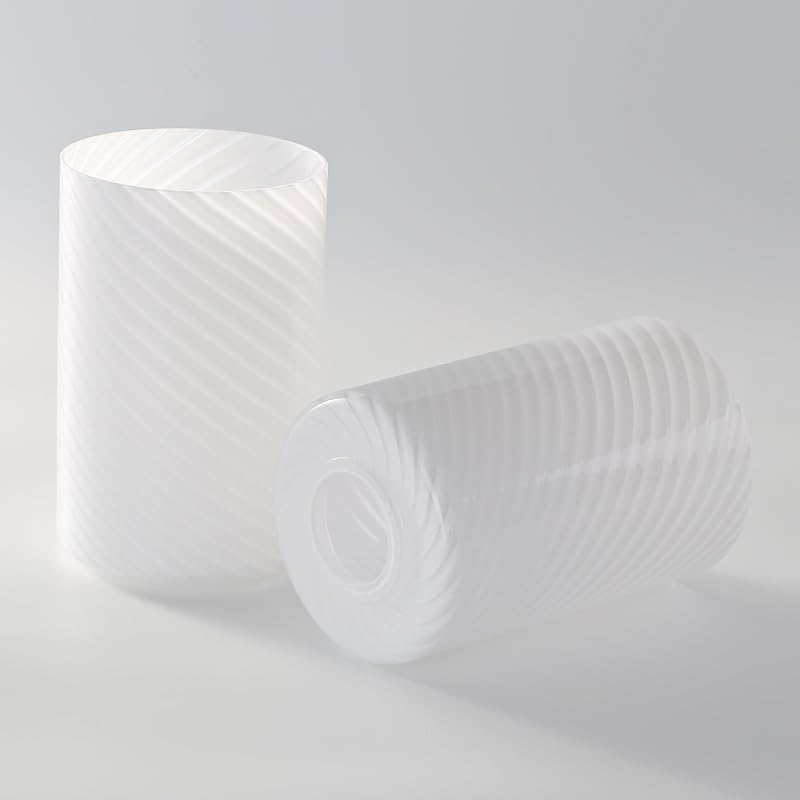 4 Pantallas Vidrio Cubierta Cilíndrica Blanca A Rayas