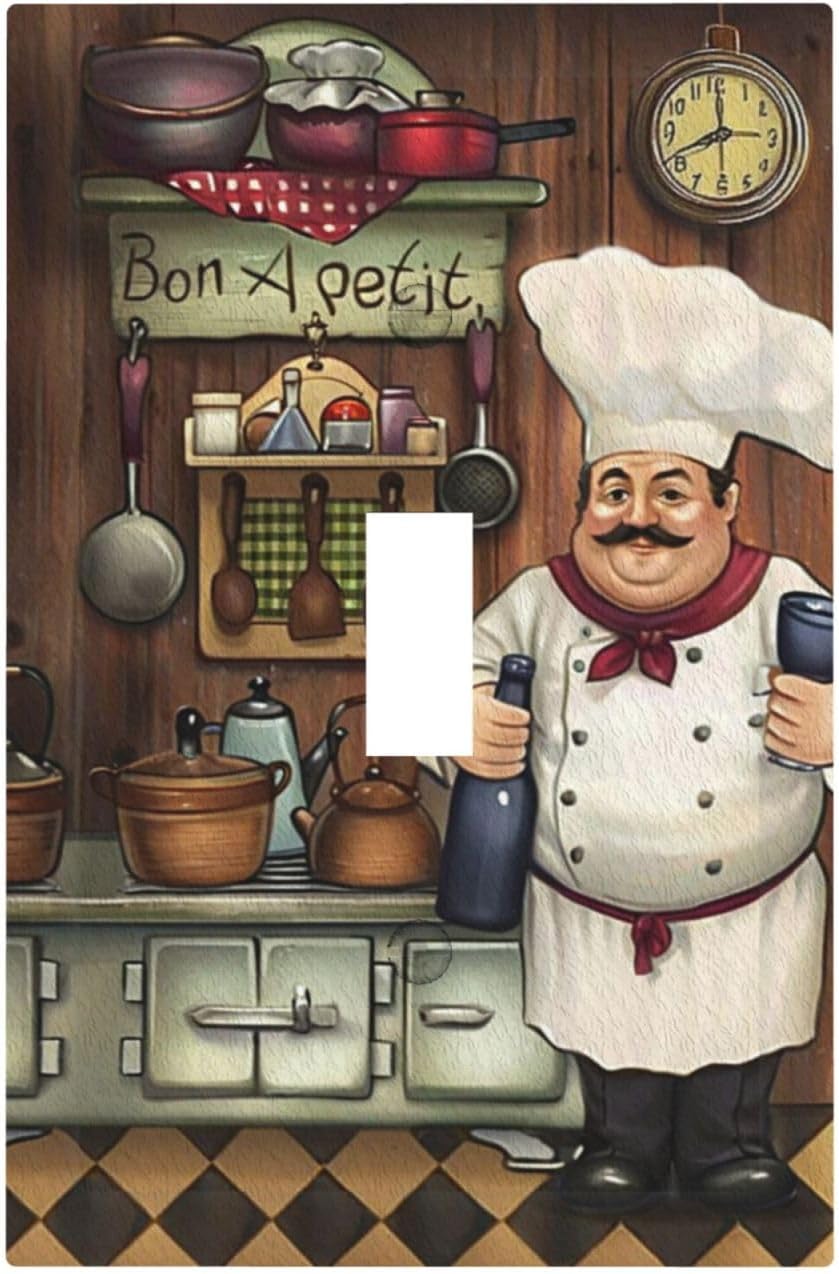 Placa interruptor luz retro dibujos animados chef gordo