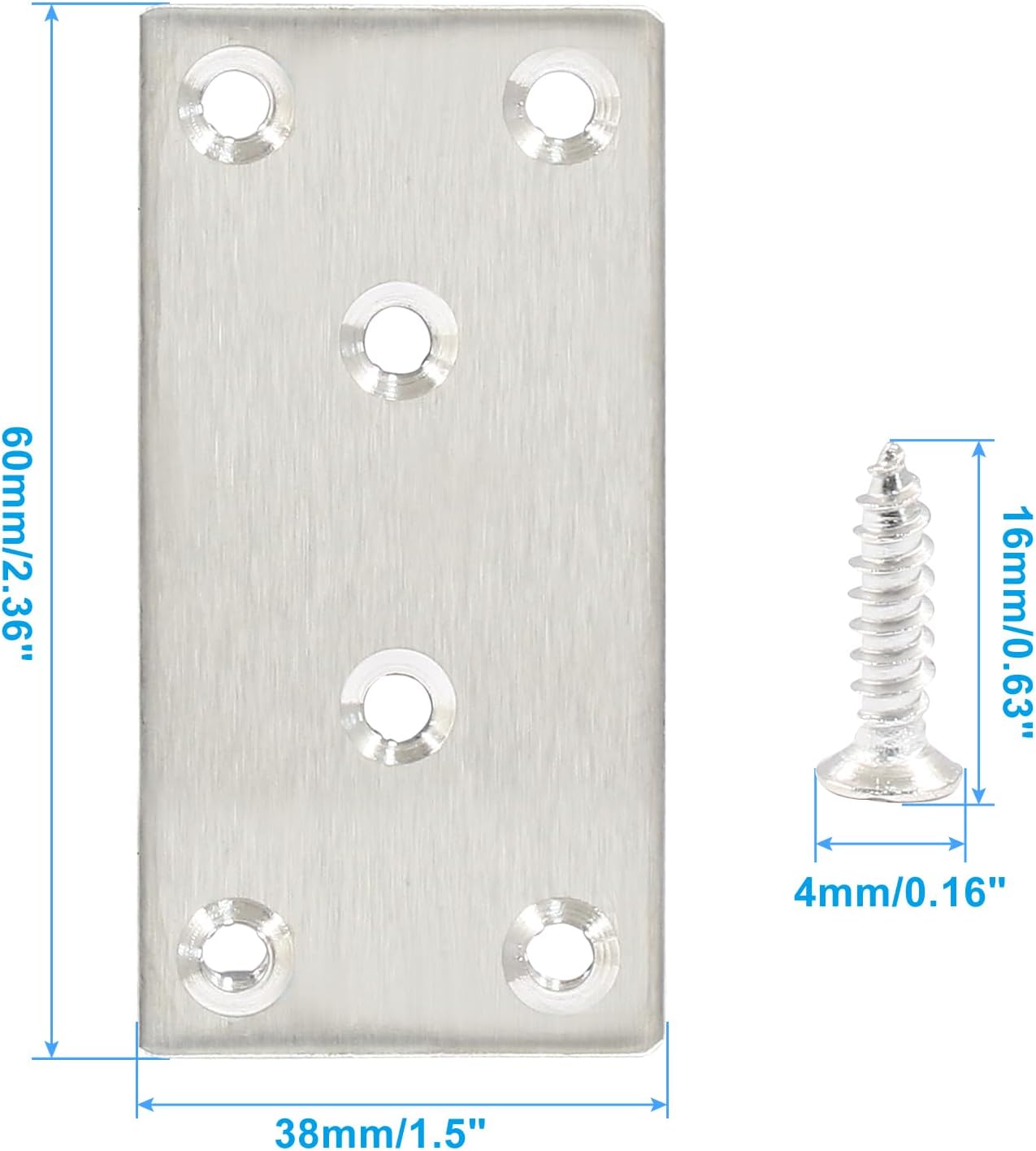 8 Soportes Planos 80x40mm Color Plata para Muebles