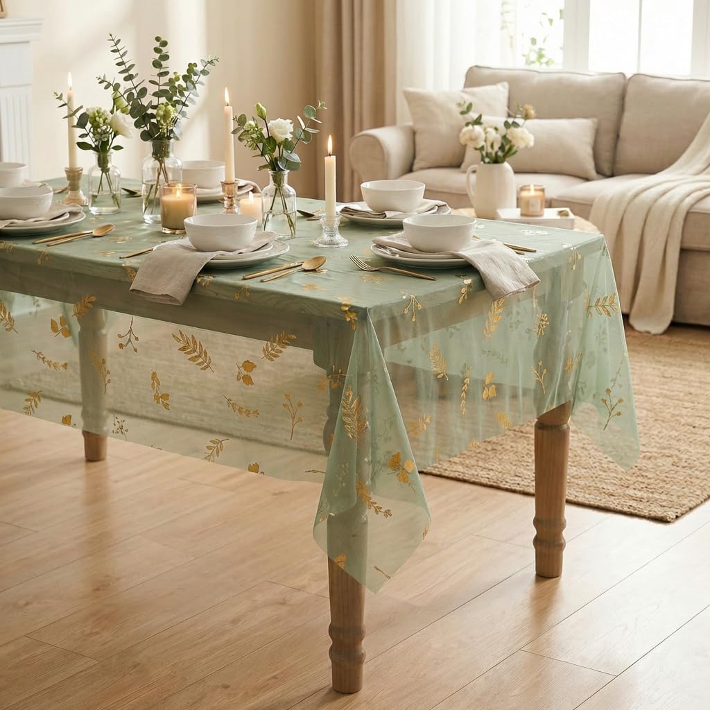 Mantel Gasa Floral Verde Salvia 60x104pulg Rectangular