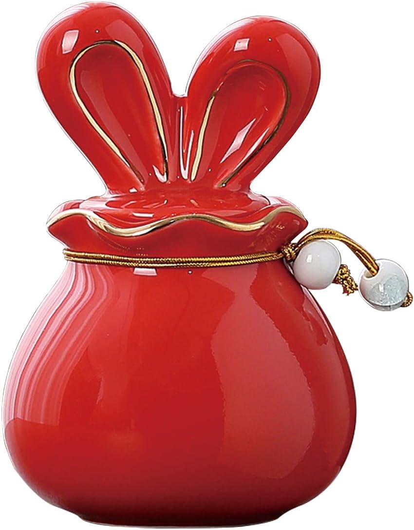 Tarro cerámica conejo almacenamiento decoración hogar rojo