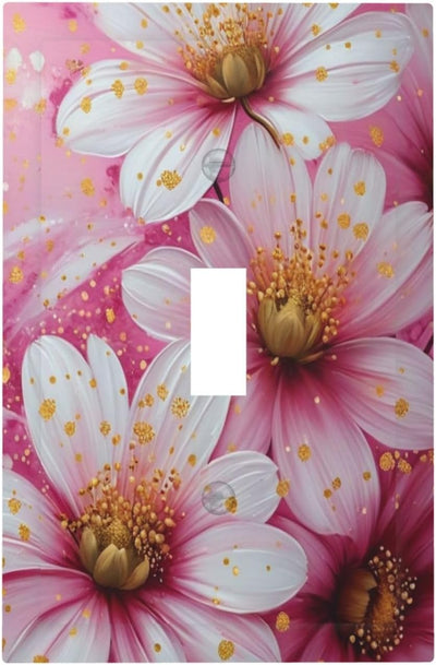 Placa interruptor decorativa con flores rosas y blancas
