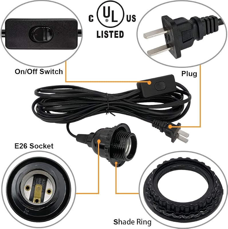 Kit luces colgantes enchufables E26/E27 con cable 19.69pies