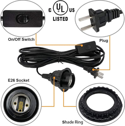Kit luces colgantes enchufables E26/E27 con cable 19.69pies