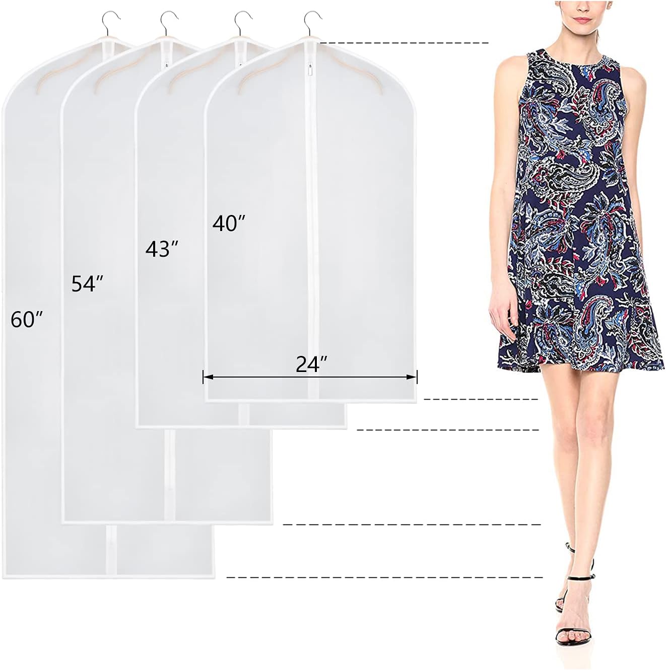 Bolsa traje 40" transparente con cremallera resistente