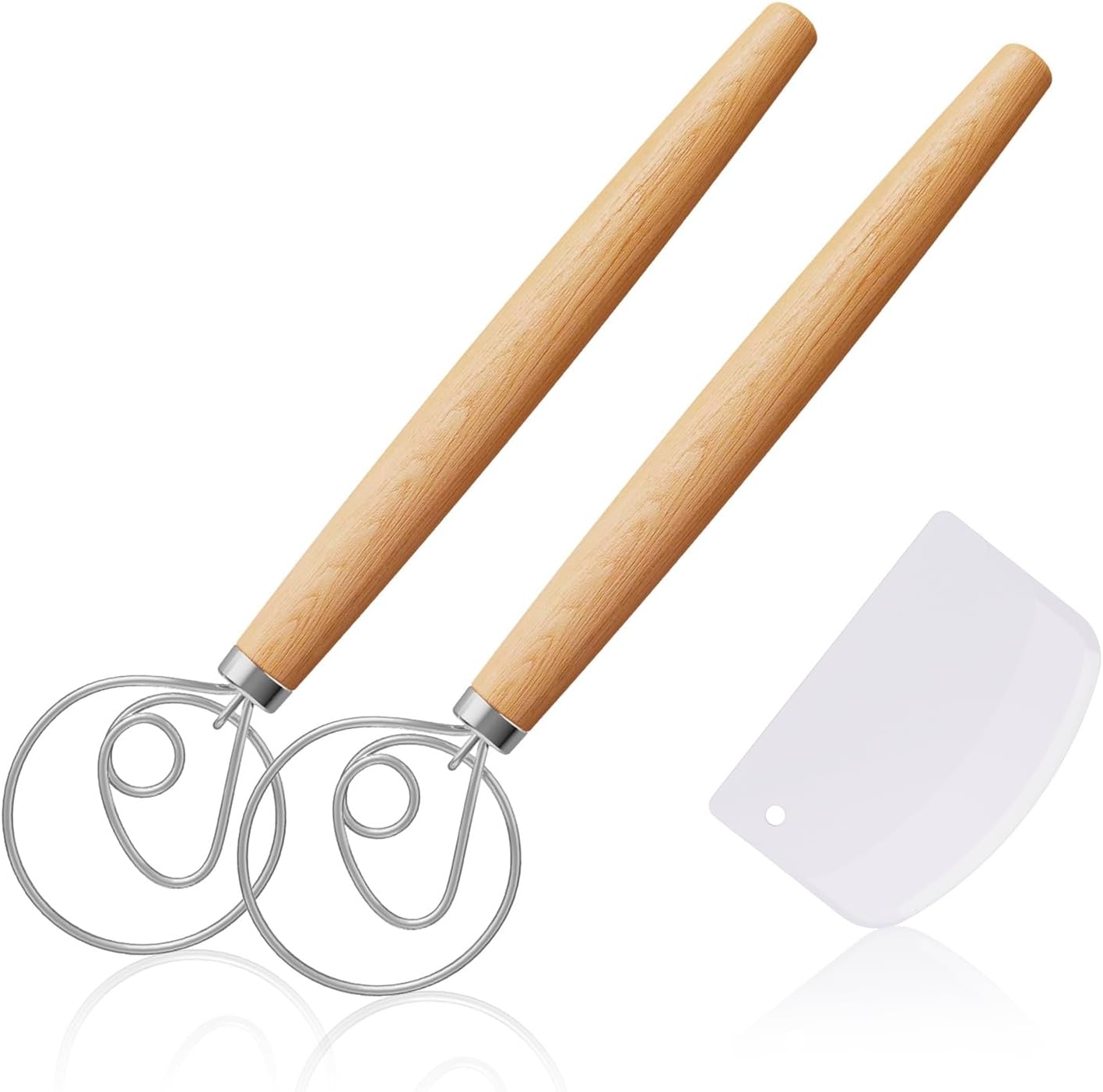 Paquete de 2 batidores de masa danesa de 13 pulgadas con raspador y agarre ergonómico de madera