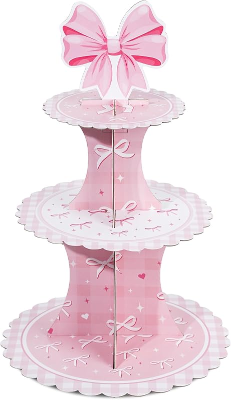 Lazo rosa 3 niveles reutilizable soporte cupcakes fiesta