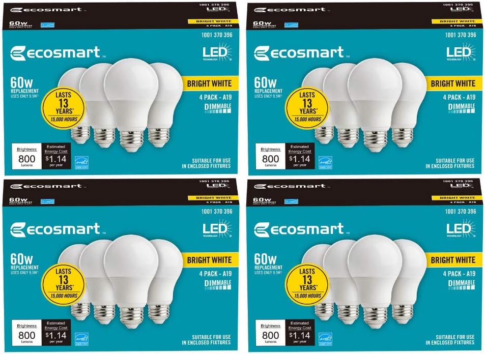 Bombilla LED A19 60W equivalente regulable 3000K 16 Uds