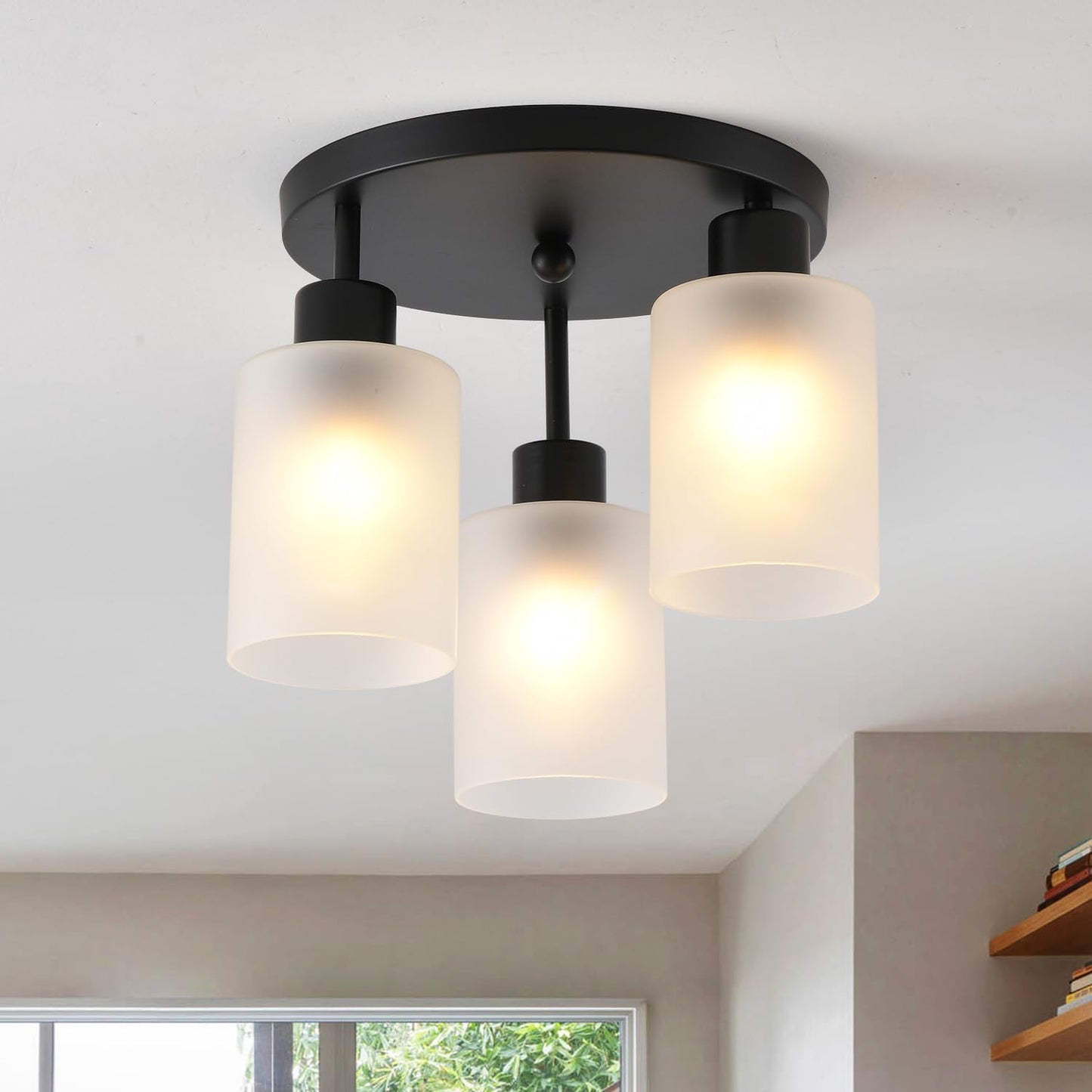 Lámpara techo 3 luces negro mate vidrio esmerilado