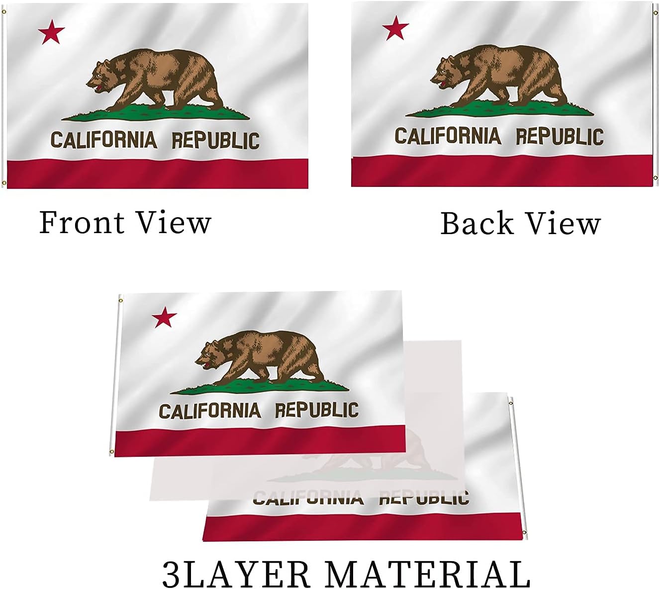 Bandera California doble cara 3x5 ext. 3 capas lona duradera