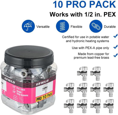 Pack 10 válvulas Pex-A 1/4 vuelta 3/8x1/2 pulg latón cromado