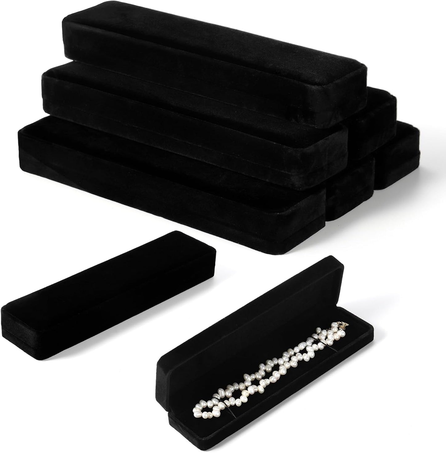 Set 8 cajas terciopelo negro para joyas y regalos