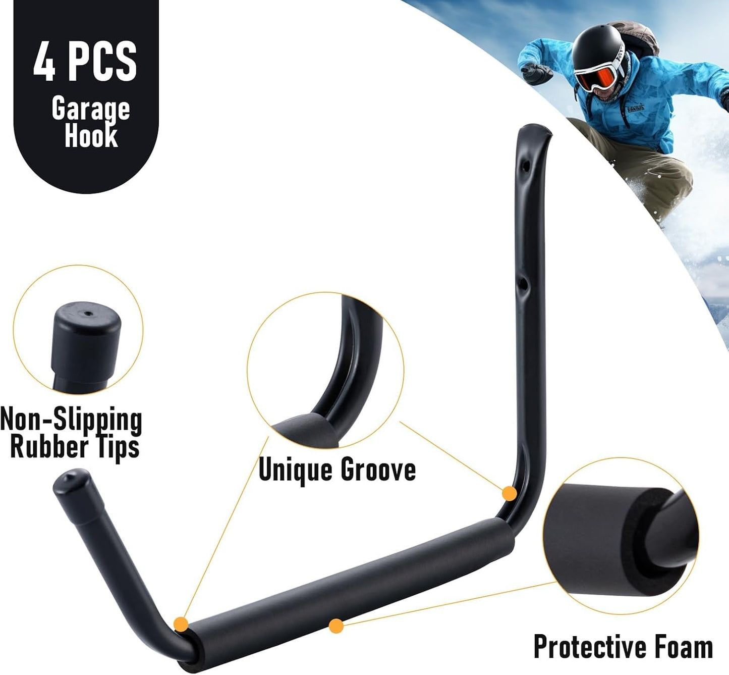 Ganchos pared garaje 15pulg pack 4 soporte kayak bicicleta
