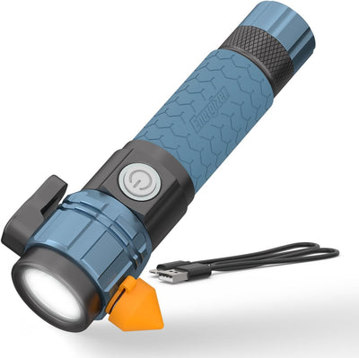 Linterna recargable con cortador cinturón seguridad IPX4