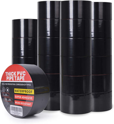 24 Rollos Cinta PVC Negro 10 Mil Tubo Drenaje