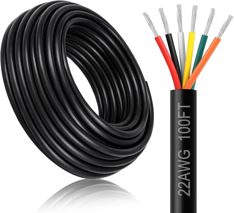 Cable eléctrico 22 AWG 6 conductores 100 pies PVC negro