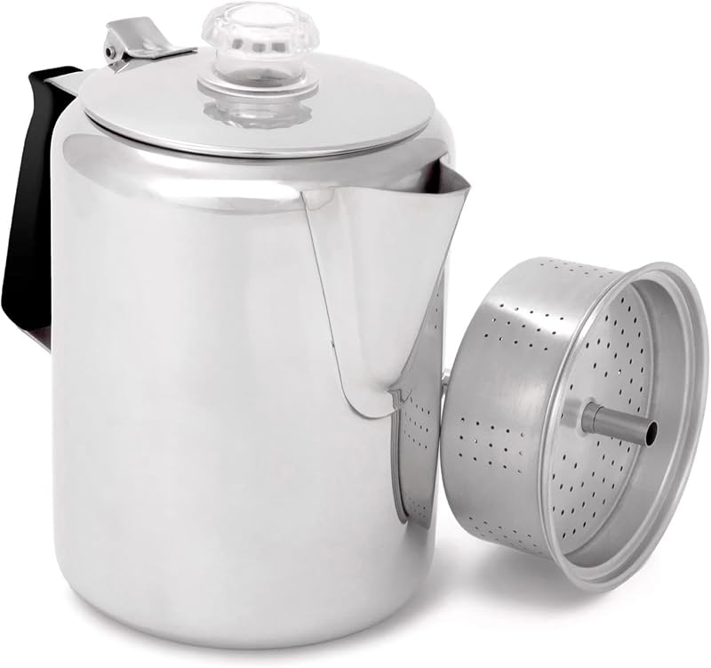 Cafetera percolador acero inox mango silicona camping